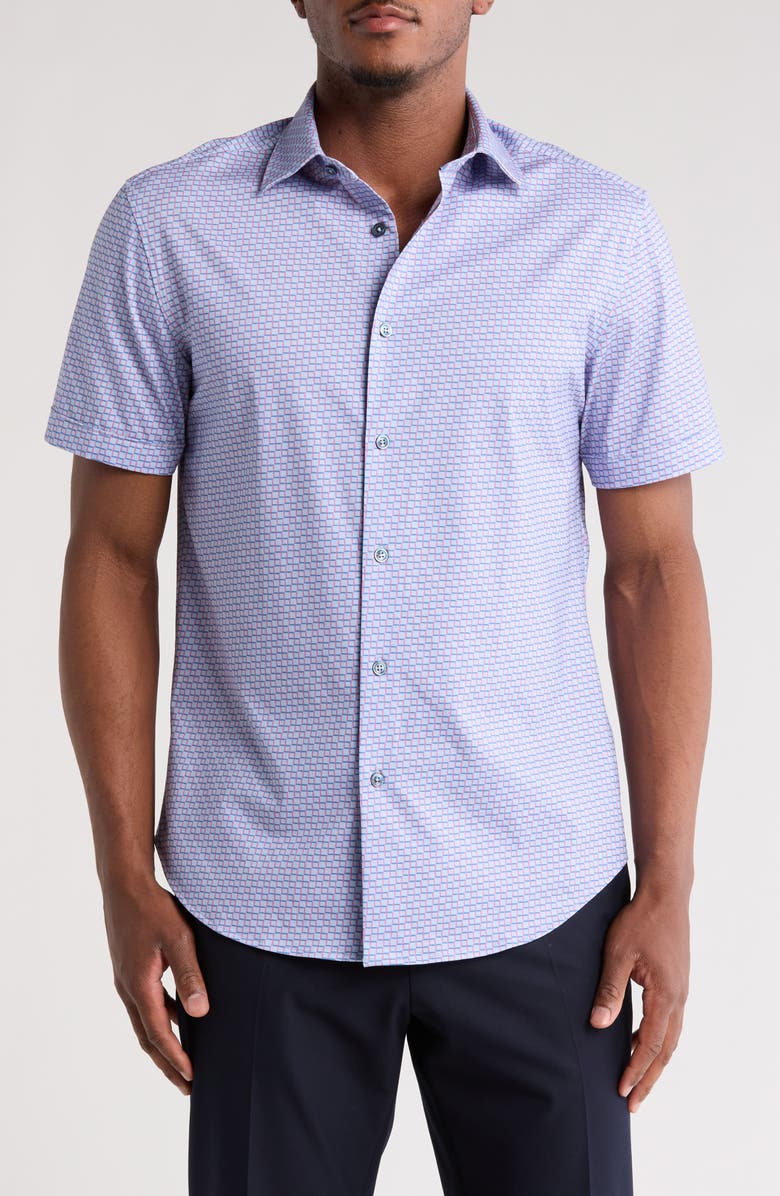 Bugatchi Miles OoohCotton<sup>®</sup> Geometric Print Short Sleeve Button-Up Shirt, Main, color,