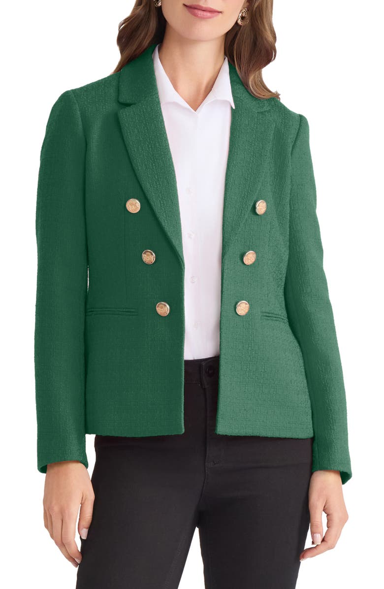 Jones New York Faux Double Breasted Tweed Jacket, Main, color, Forest Green