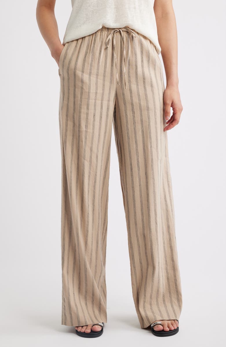 Nordstrom Linen Blend Wide Leg Pants, Main, color, Tan- Black Sonjay Stripe