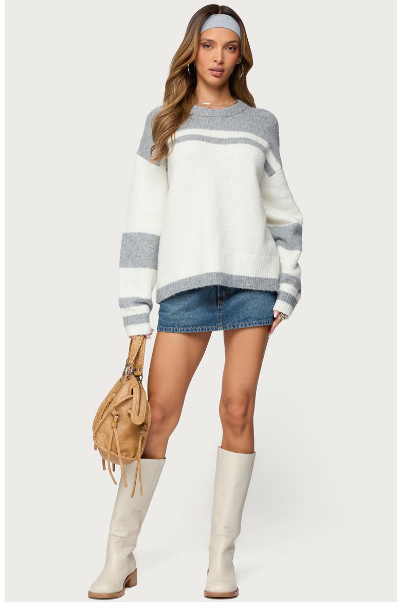 Nogah Oversize Stripe Sweater, Alternate, color, GRAY-AND-WHITE