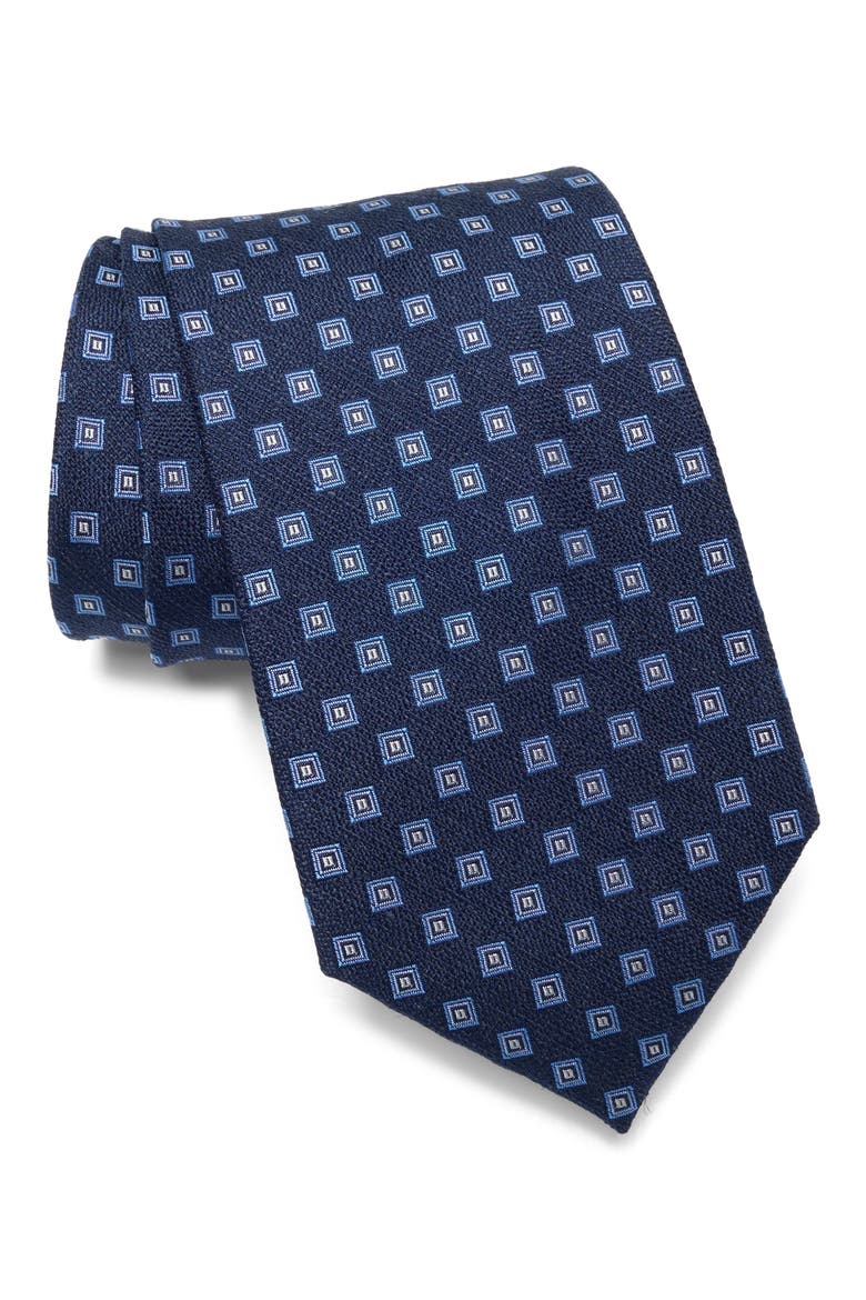 Diamond Silk & Linen Blend Tie, Main, color, NAVY