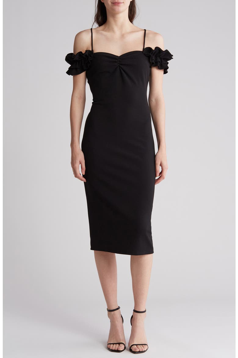 Parcella Cold Shoulder Midi Dress, Main, color, BLACK