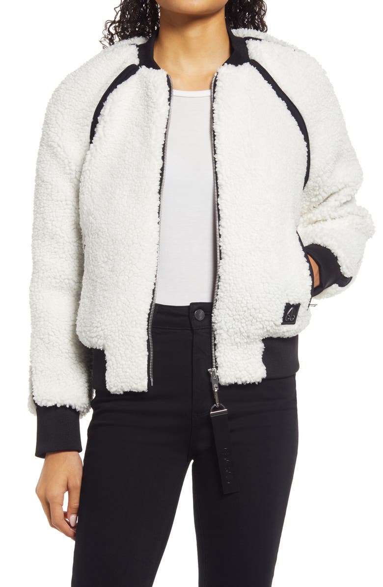 Moose Knuckles St. Urcissee High Pile Fleece Recycled Bomber Jacket, Main, color, 