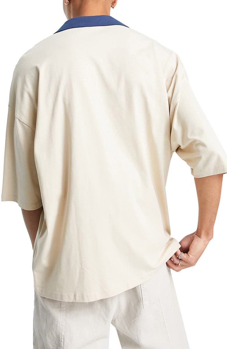 ASOS DESIGN Contrast Trim Relaxed Short Sleeve Button-Up Shirt, Alternate, color, 