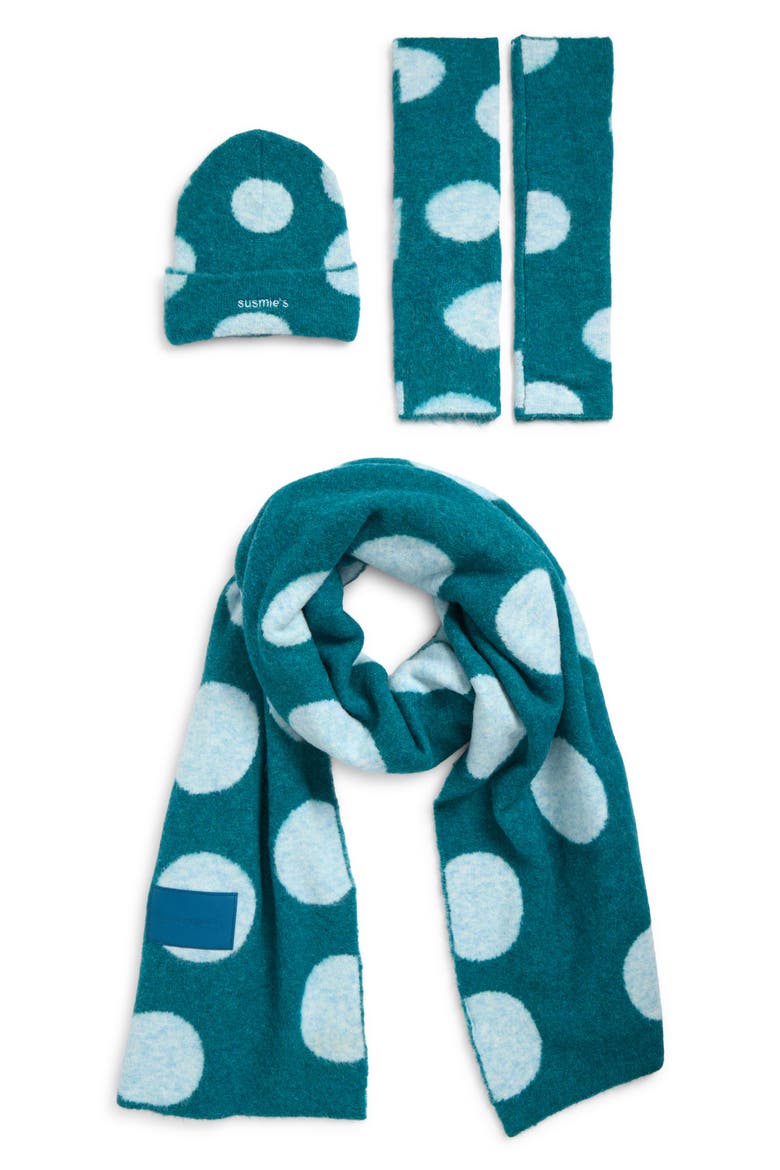 Marieta Scarf, Beanie & Leg Warmers Set, Main, color, MARIETA BLUE
