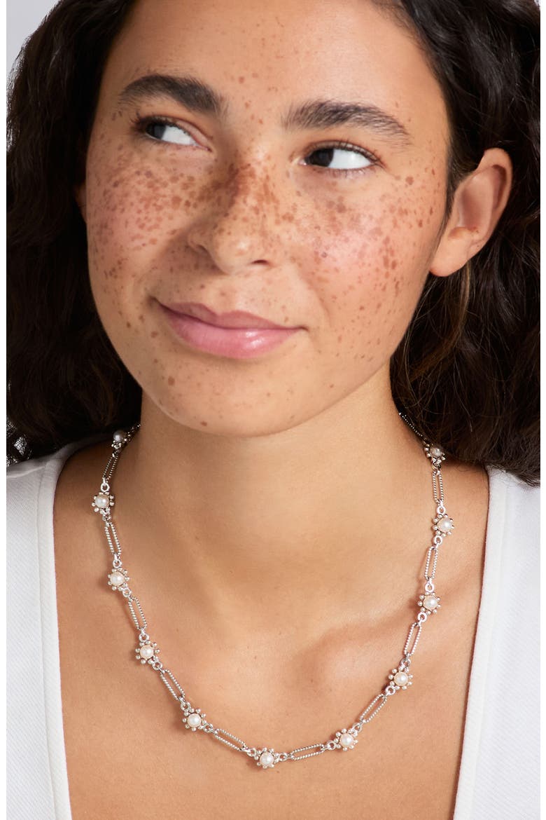 Sterling Silver Luna Fleur Cultured Pearl Necklace, Alternate, color, SILVER