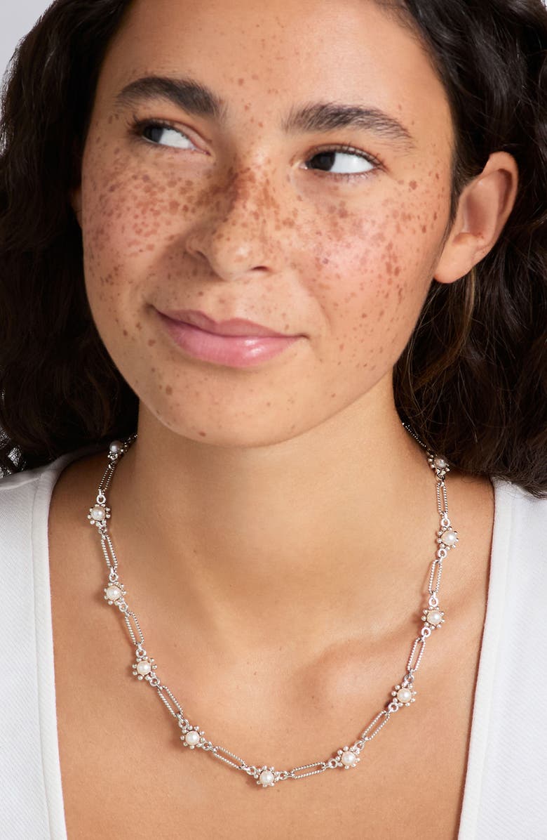 LAGOS Sterling Silver Luna Fleur Cultured Pearl Necklace, Alternate, color, Silver