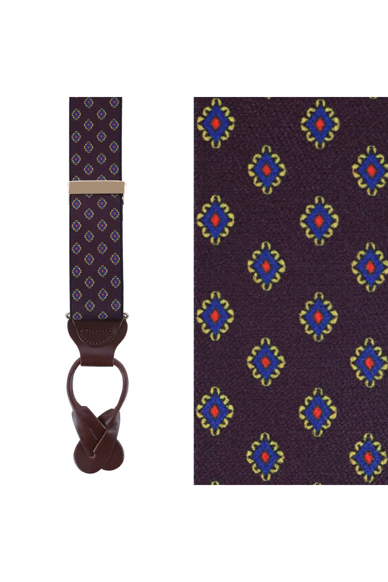 Luxe Diamond Elastic Button End Suspenders, Main, color, Burgundy