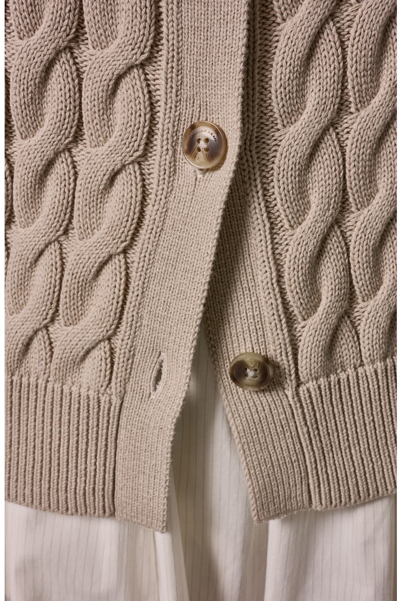 Extended Shoulder Cable Cardigan, Alternate, color, SANDSTONE