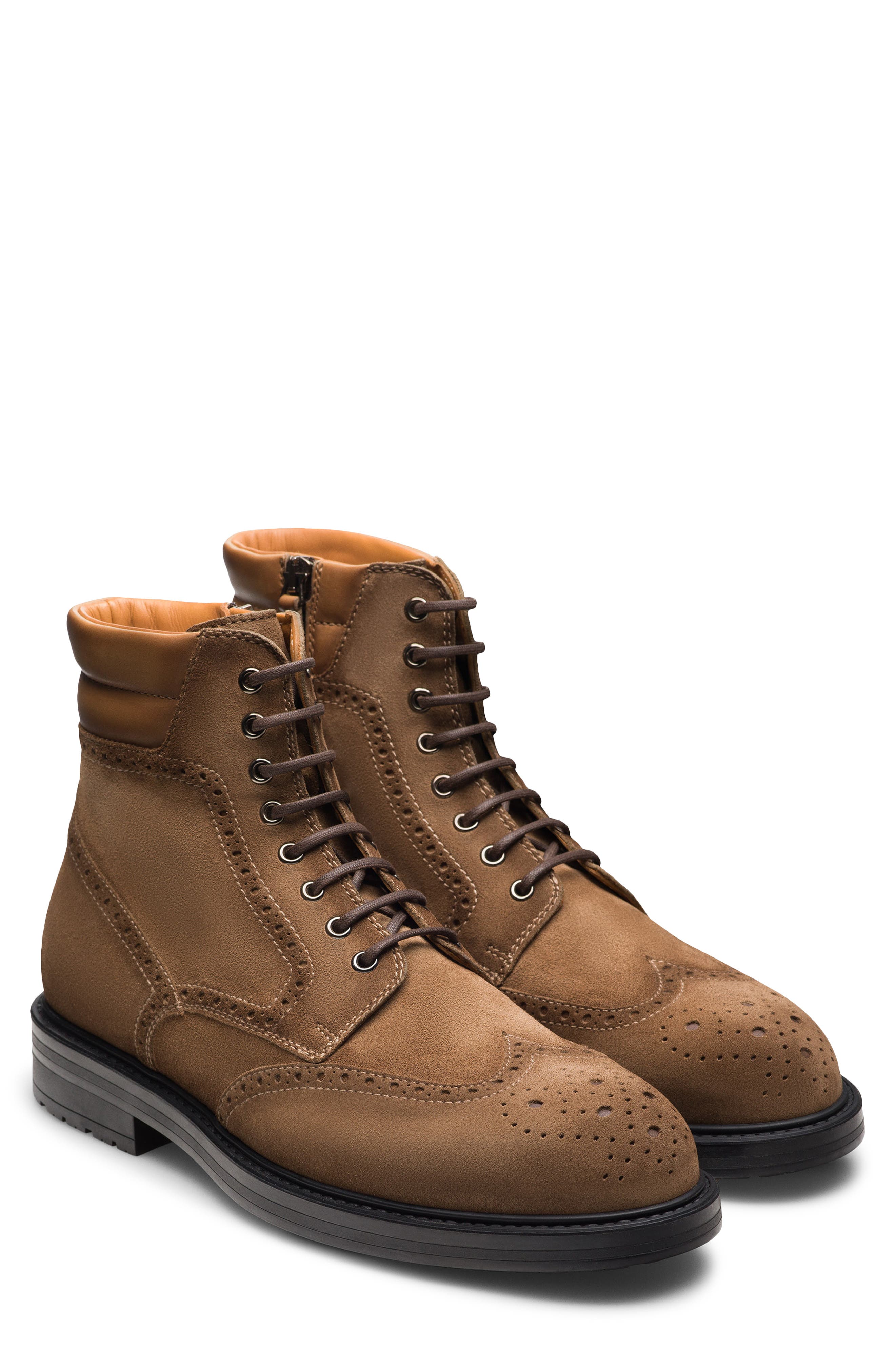 Mercio Leather Wingtip Boot, Main, color, CASTORO SUEDE