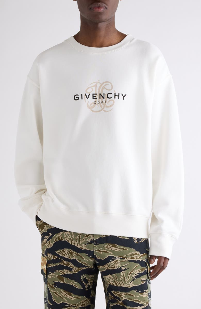 Givenchy Boxy Fit Reverse Logo Graphic Sweatshirt, Main, color, Off White
