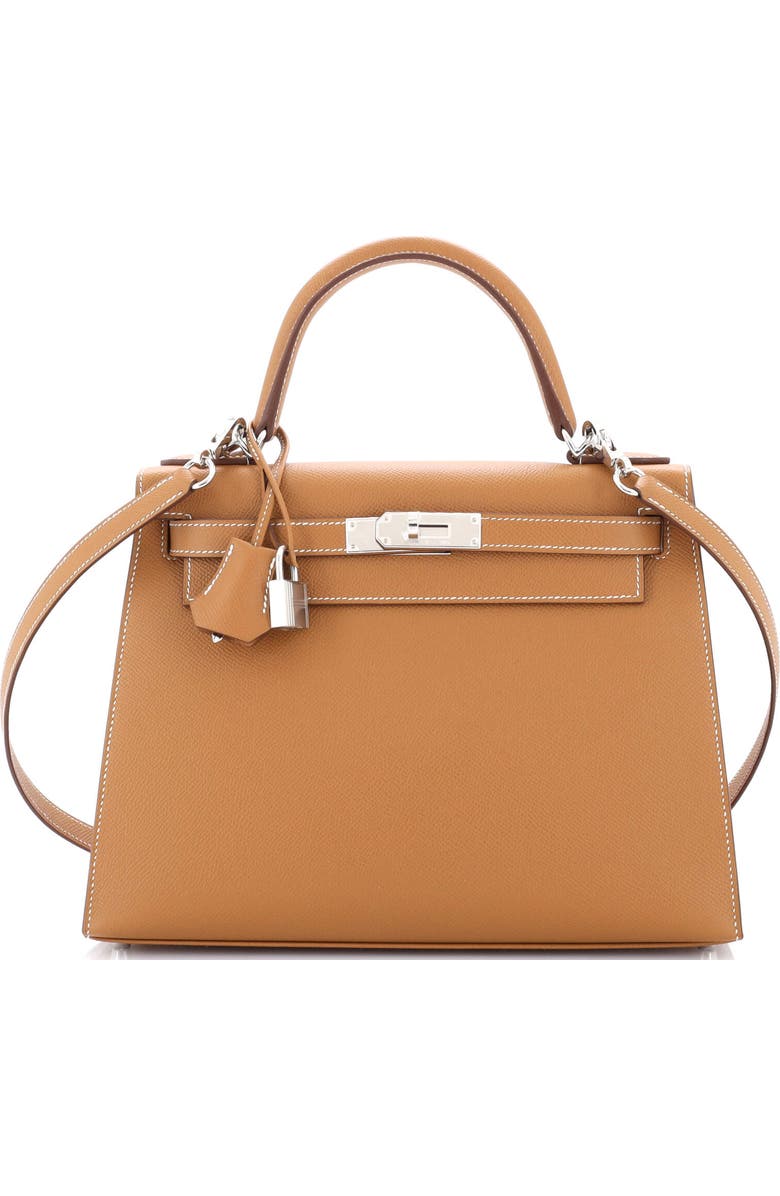 Pre-Owned Hermes Kelly Handbag Brown Epsom with Palladium Hardware 28, Main, color, Gold