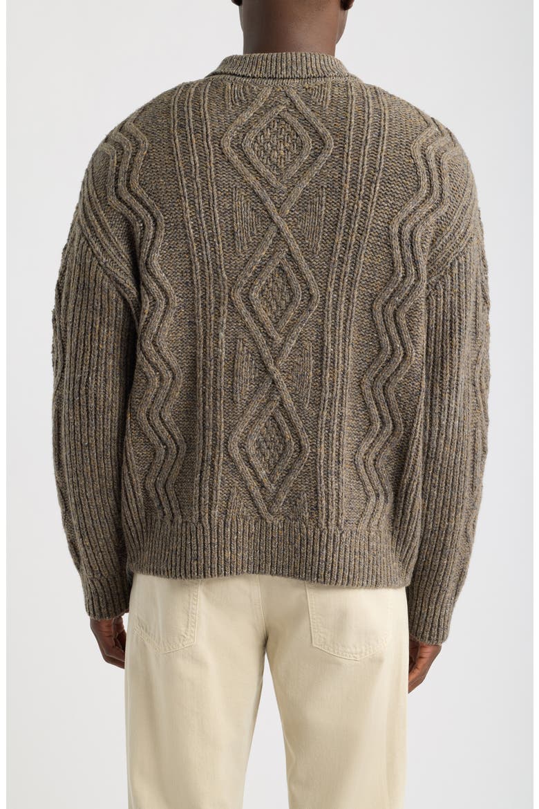 Cable Polo Sweater, Alternate, color, BROWN OLIVE