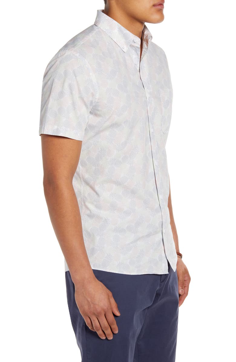 1901 Slim Fit Pineapple Print Short Sleeve Button-Down Shirt, Alternate, color, 