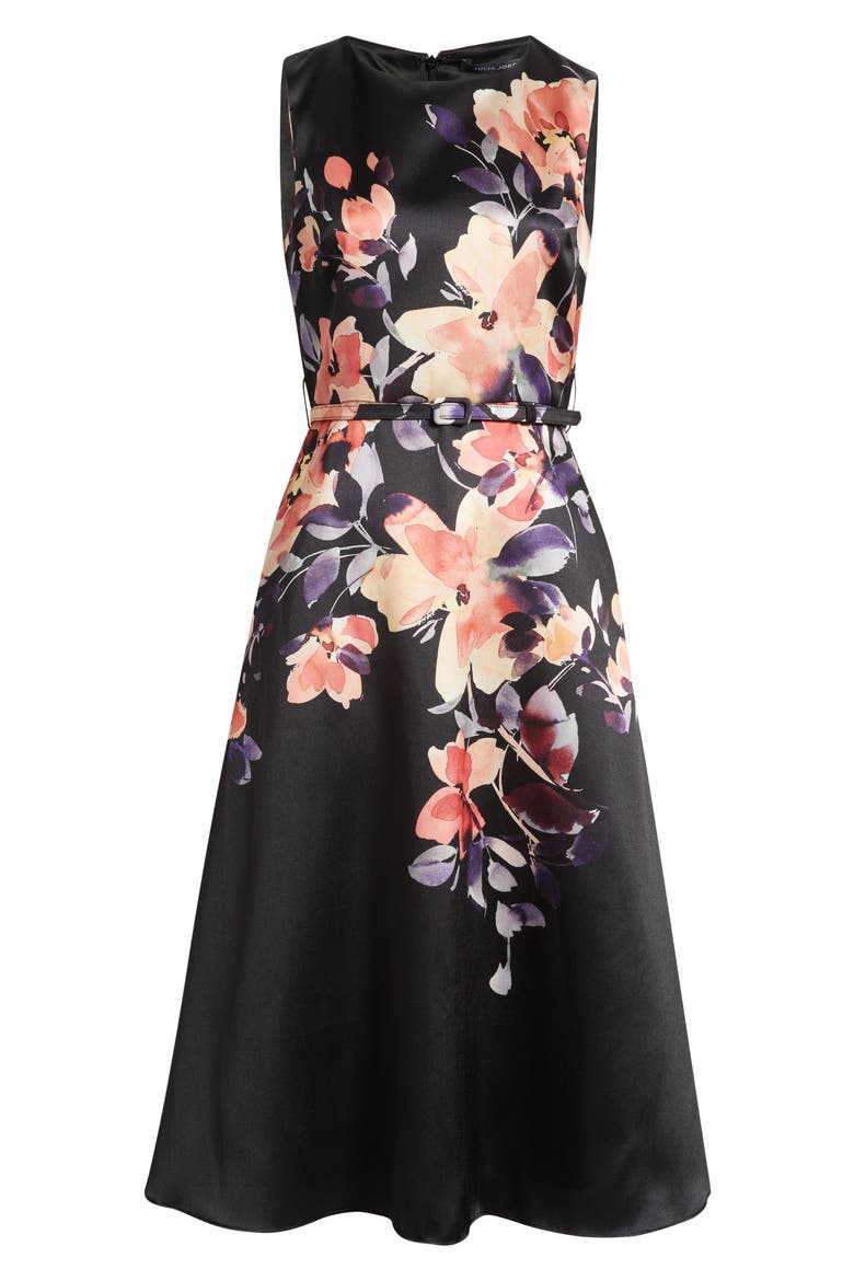 Placed Floral Cocktail Midi Dress, Alternate, color, BLACK MULTI