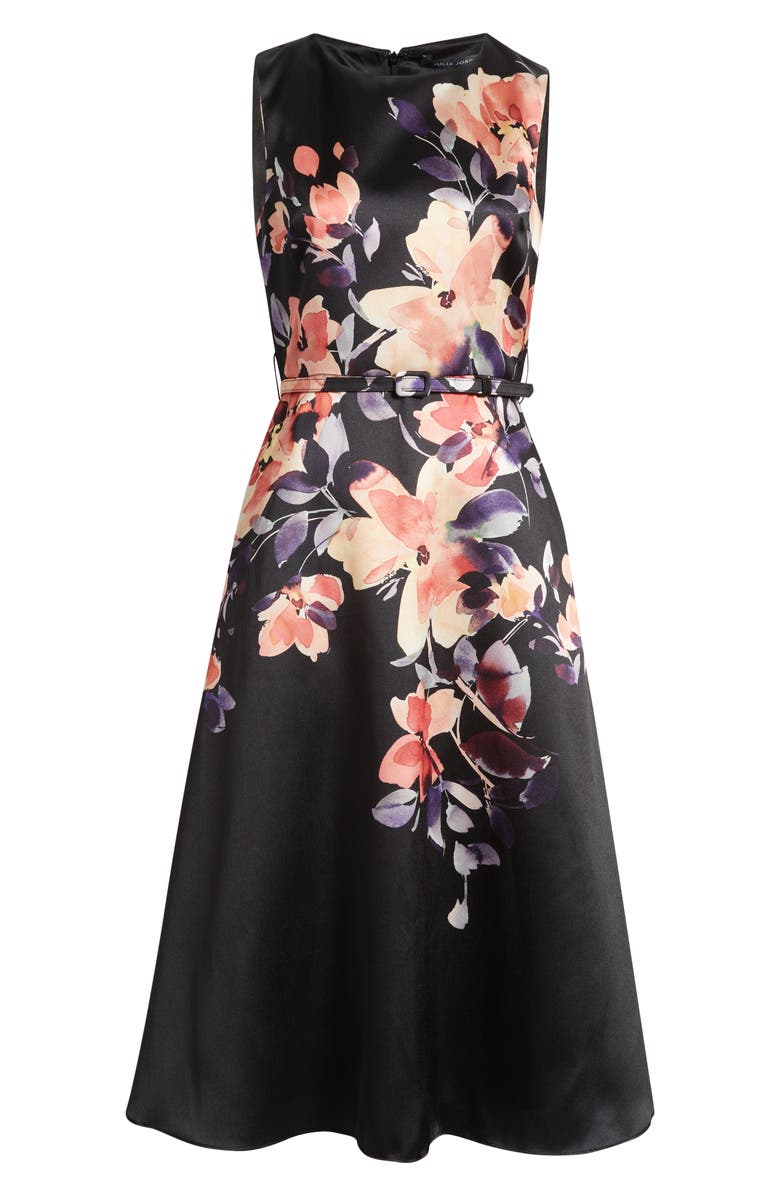 Julia Jordan Placed Floral Cocktail Midi Dress, Alternate, color, Black Multi