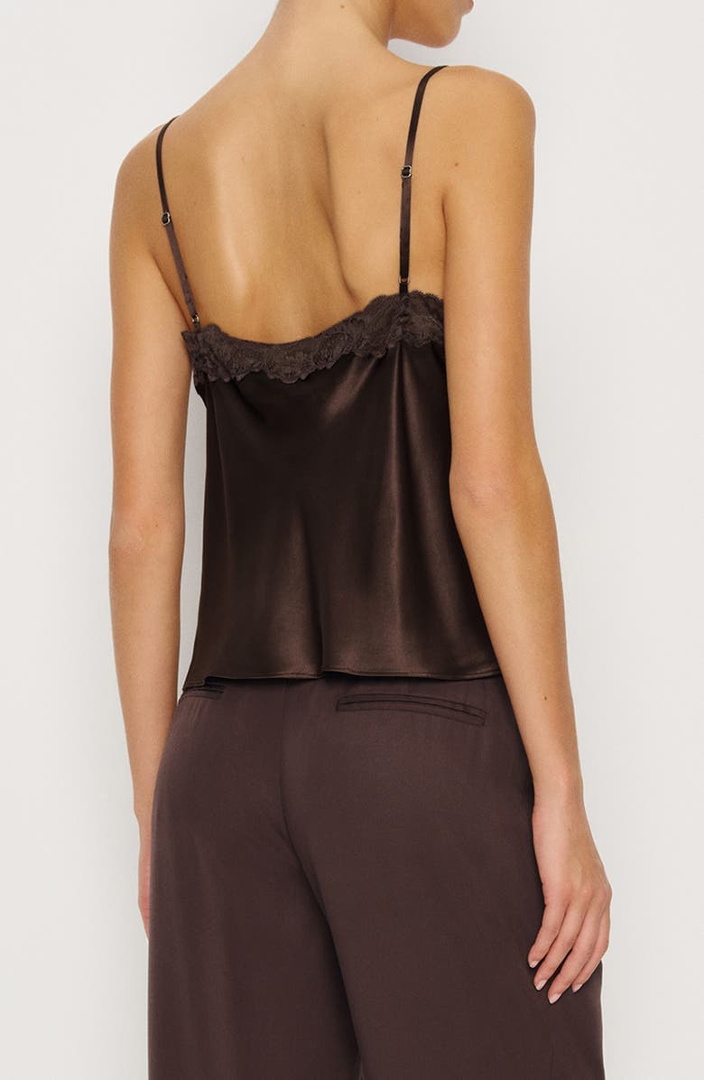 Reformation Lace Trim Silk Camisole, Alternate, color, Black Bean
