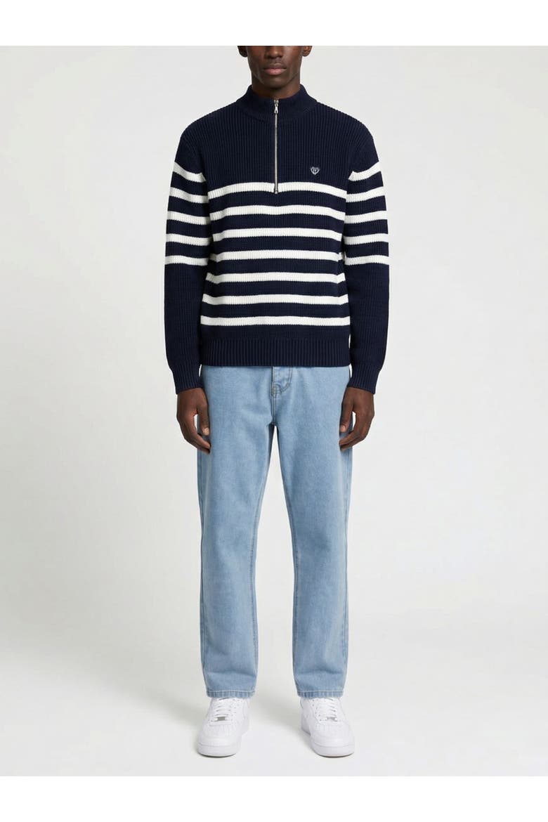 Huxley Striped Quarter Zip Sweater, Alternate, color, Navy