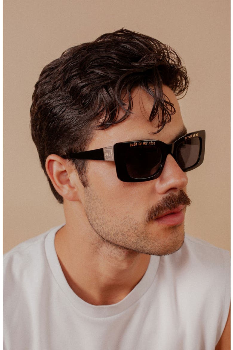 Talk To Me Nice Square Polarized Sunglasses, Alternate, color, Black