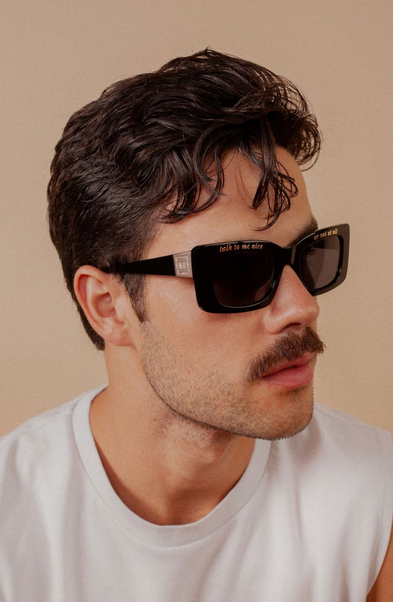 INDY Talk To Me Nice Square Polarized Sunglasses, Alternate, color, Black