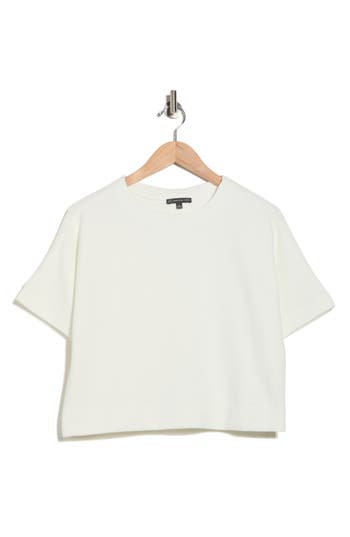 Adrianna Papell Back Button Ottoman Rib Knit Top In White