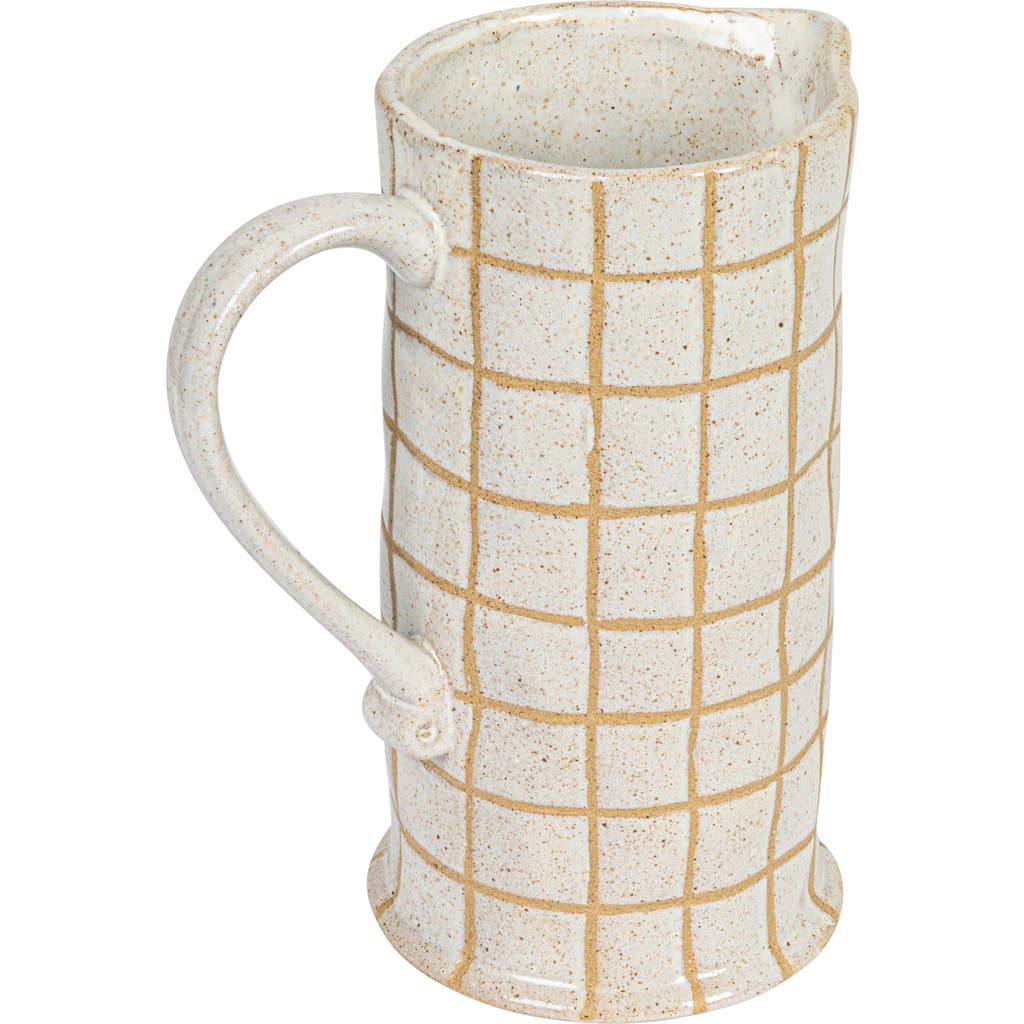 Storied Home 8.5 Inches 46-ounce Stoneware Pitcher With Wax Relief Grid Pattern In Brown