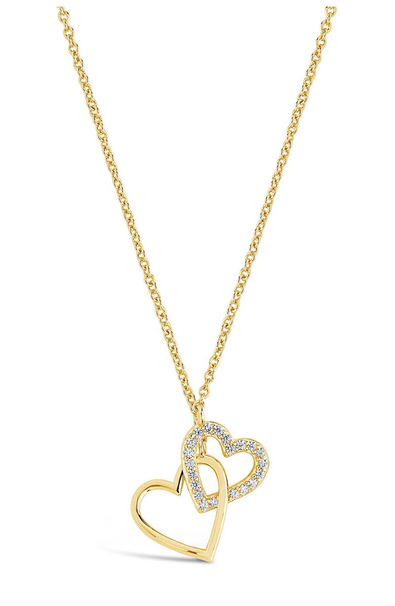 Sterling Forever 14K Yellow Gold Plated Pave CZ Interlocking Hearts Pendant Necklace, Main, color, 