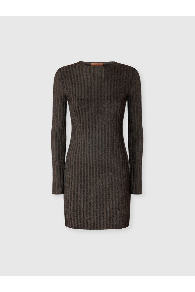Ribbed Viscose Lamé Mini Dress, Main, color, Brown