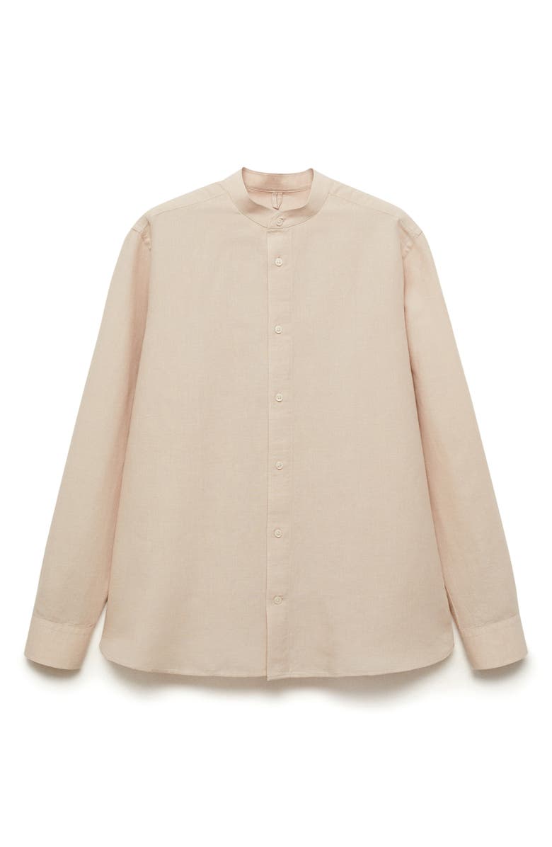 MANGO Band Collar Linen Blend Button-Up Shirt, Alternate, color, Sand