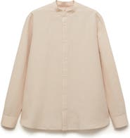 MANGO Band Collar Linen Blend Button-Up Shirt