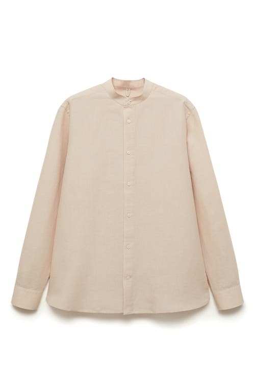 Mango Band Collar Linen Blend Button-up Shirt In Animal Print