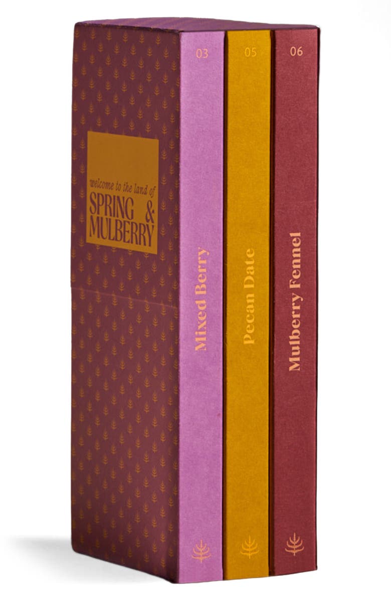 Spring & Mulberry Best Sellers Collection Date Dark Sweetened Chocolate Bars 3-Piece Gift Box, Main, color, Purple