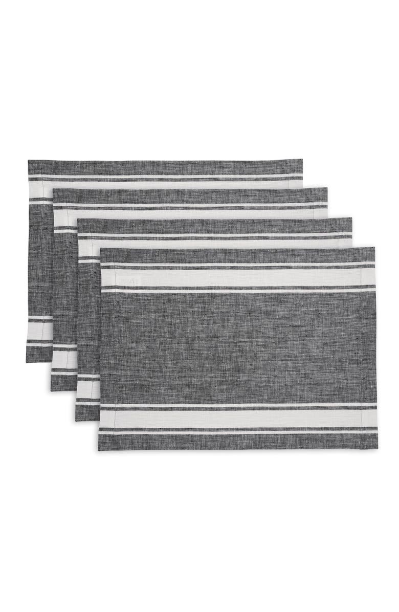 Solino Home Linen Placemats - Country Stripe, Main, color, Black