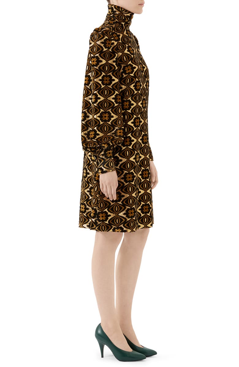 Gucci Metallic Chenille Jacquard Long Sleeve Dress, Alternate, color, 