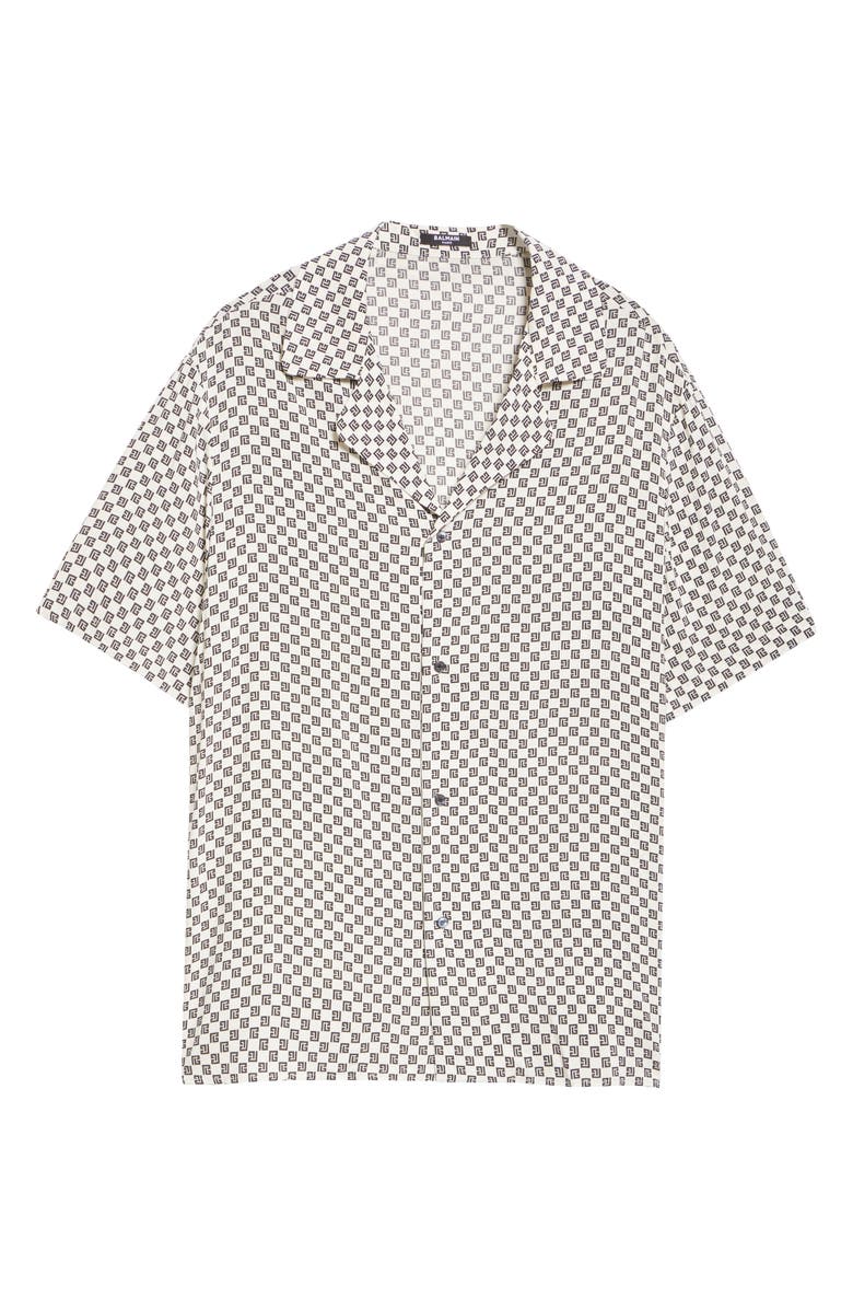 Balmain Mini Monogram Button-Up Shirt, Alternate, color,