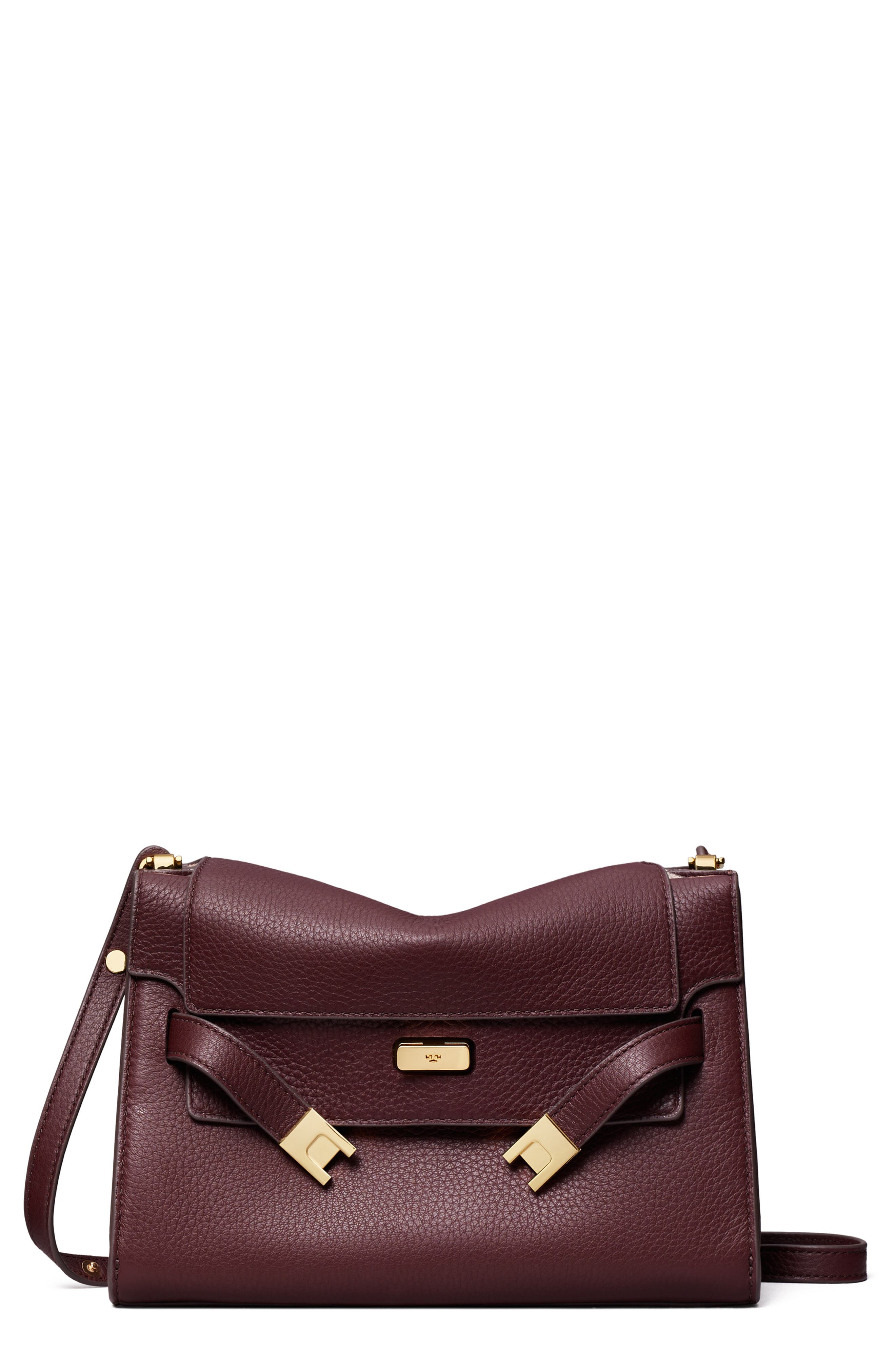 Tory Burch Large Lee Radziwill Pebble Leather Shoulder Bag, Main, color, Dark Carmine