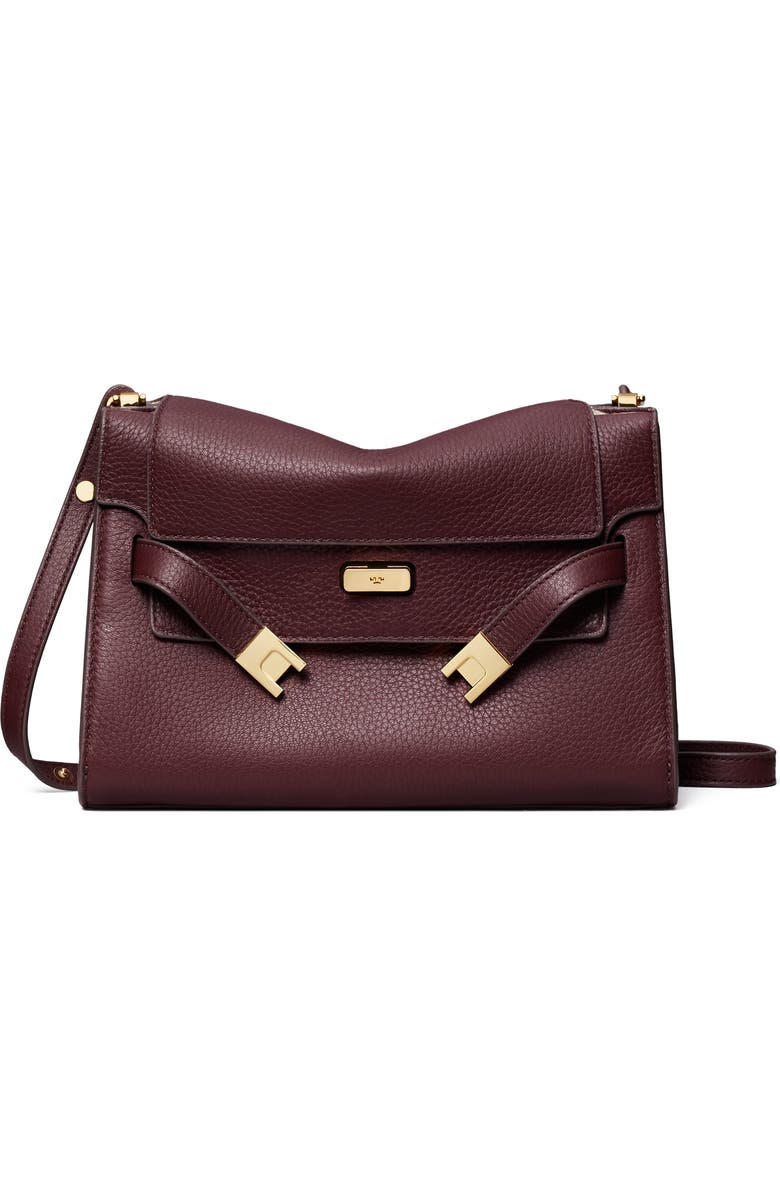 Tory Burch Large Lee Radziwill Pebble Leather Shoulder Bag, Main, color, Dark Carmine