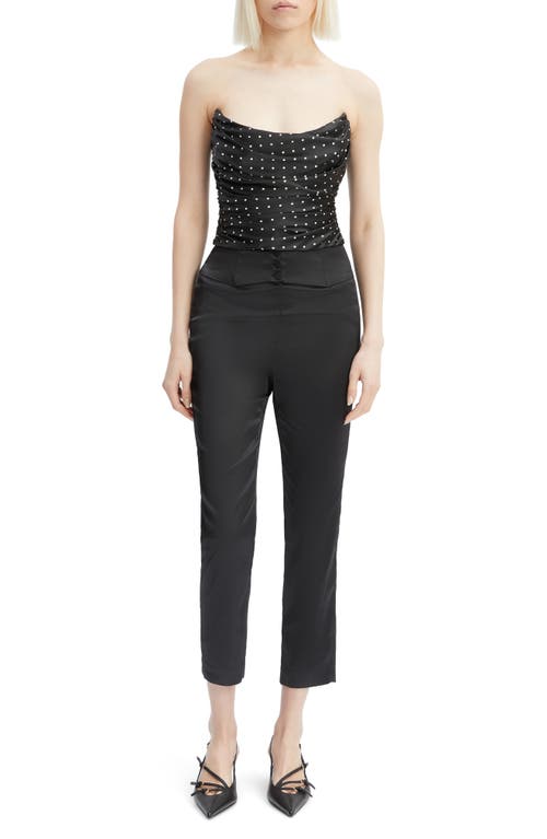 Bardot Blanca Polka Dot Satin Strapless Corset Top In Black Spot