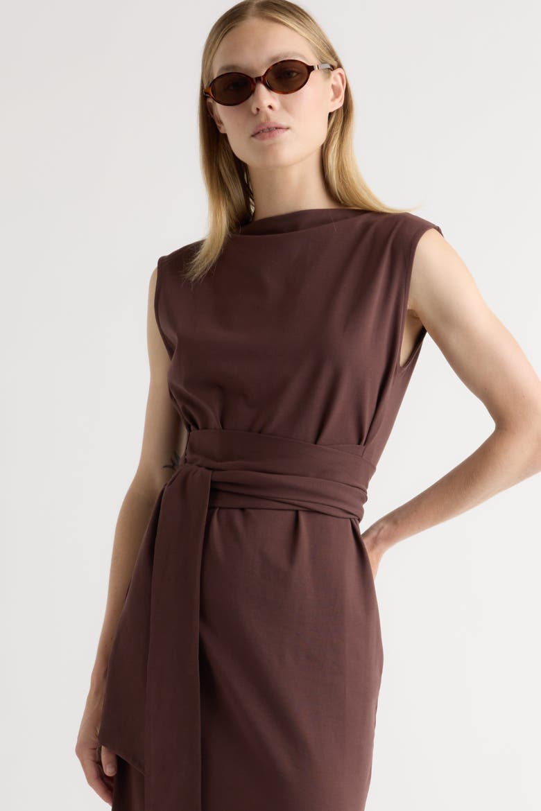 Edina Tie-Front Slit-Neck Dress, Alternate, color, Mulberry