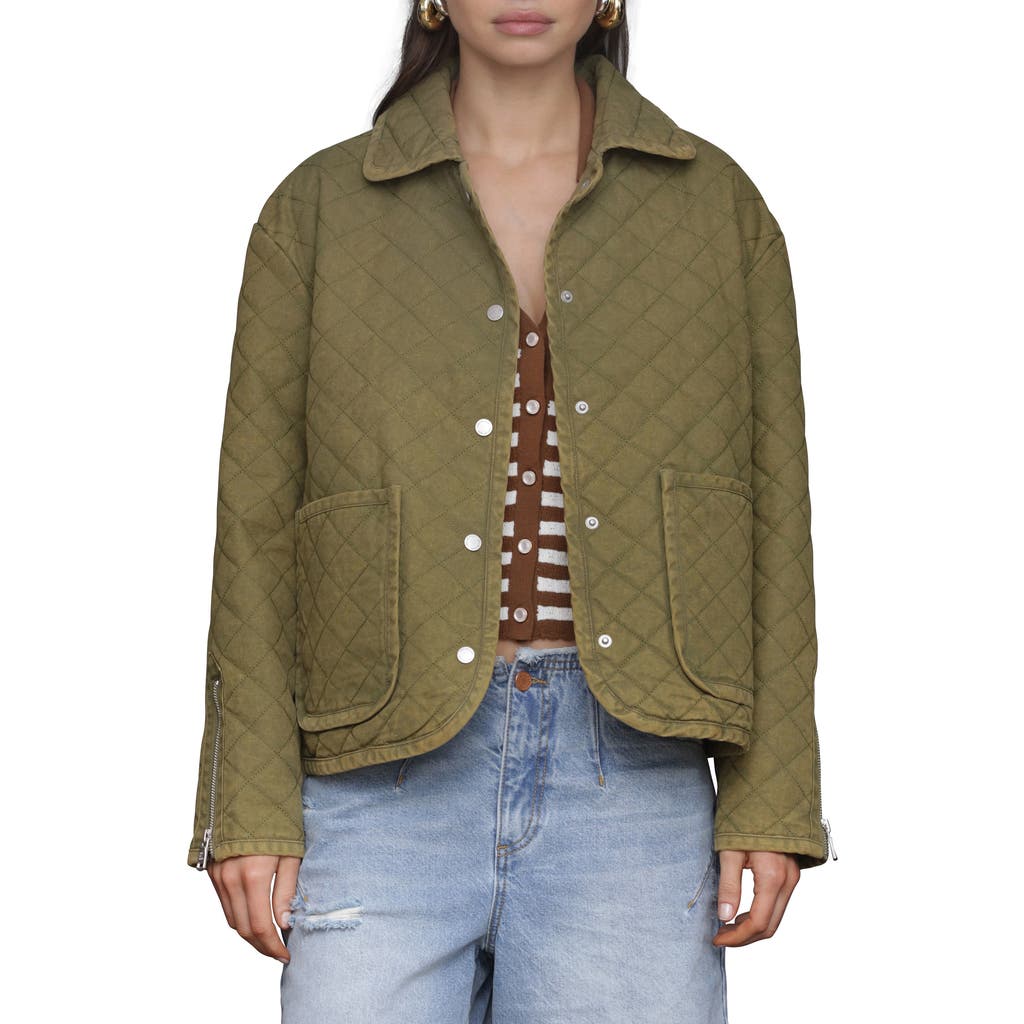 Avec Les Filles Diamond Quilted Cotton Jacket In Green