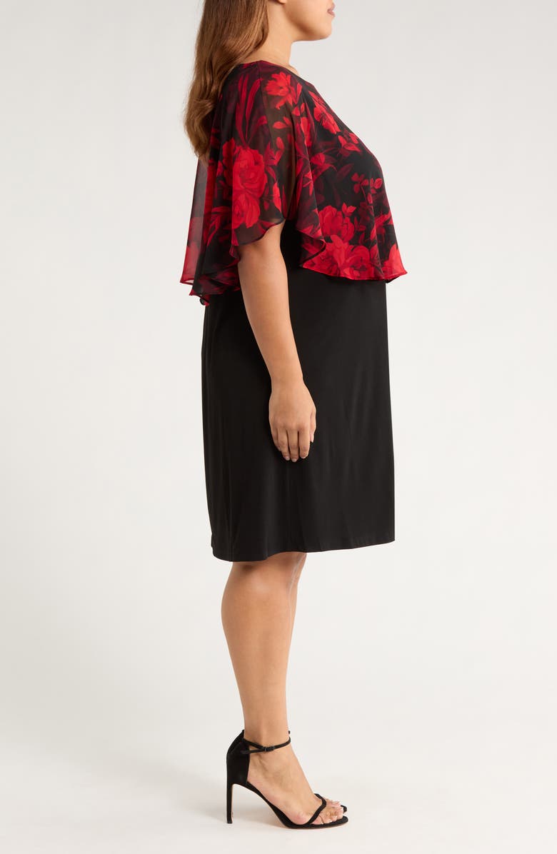 Connected Apparel Floral Cape Bodice Dress, Alternate, color, Ruby
