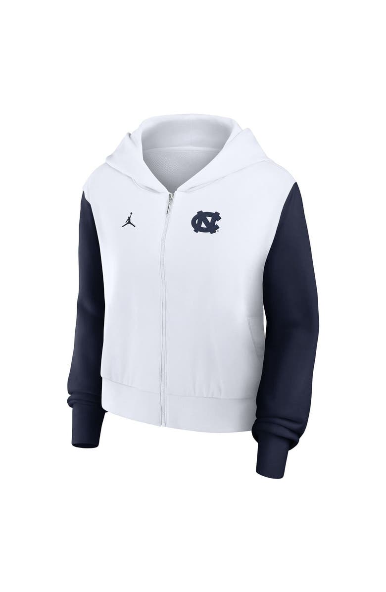 Jordan Brand Women's Jordan Brand White North Carolina Tar Heels Cropped Athletic Prep Color Block Script Full-Zip Hoodie, Alternate, color, White