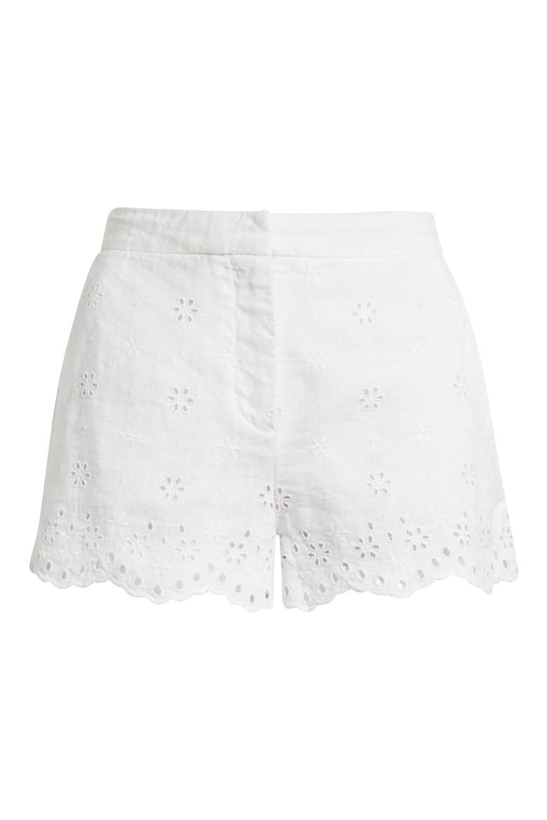 Jodine Eyelet Embroidered Linen Shorts, Alternate, color, OPTIC WHITE