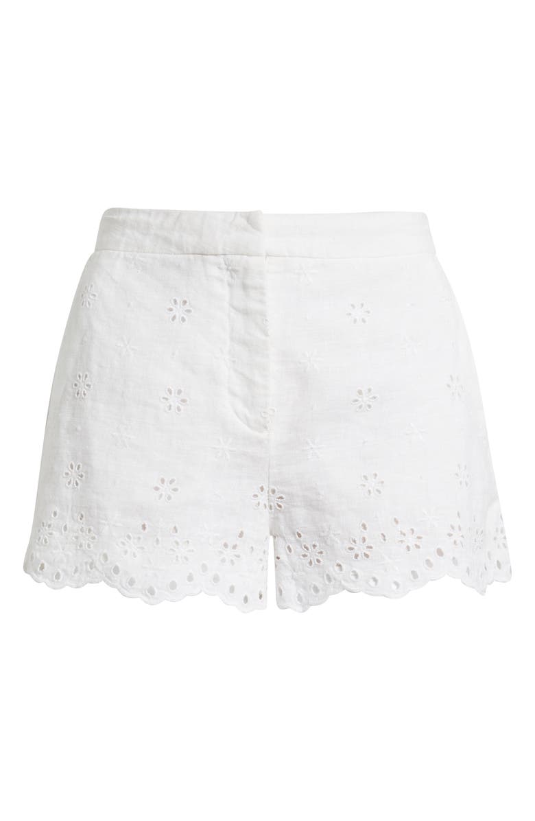 LoveShackFancy Jodine Eyelet Embroidered Linen Shorts, Main, color, Optic White