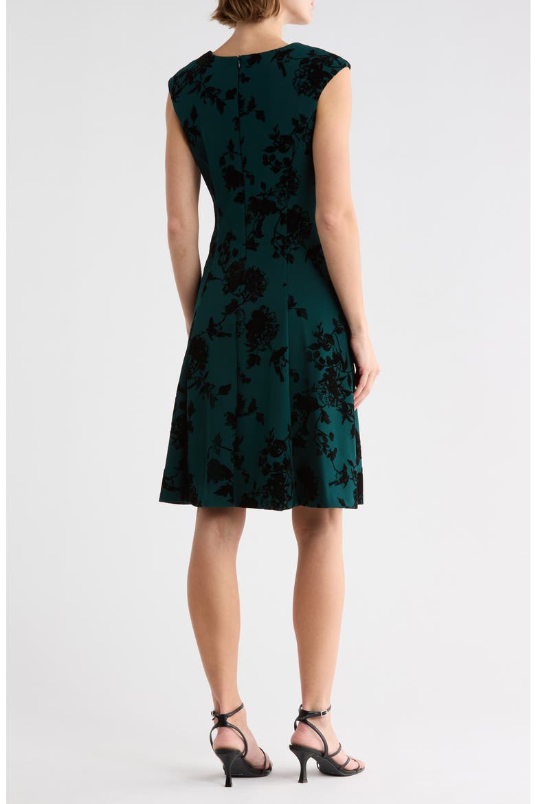Flocked Crepe A-Line Dress, Alternate, color, PINE