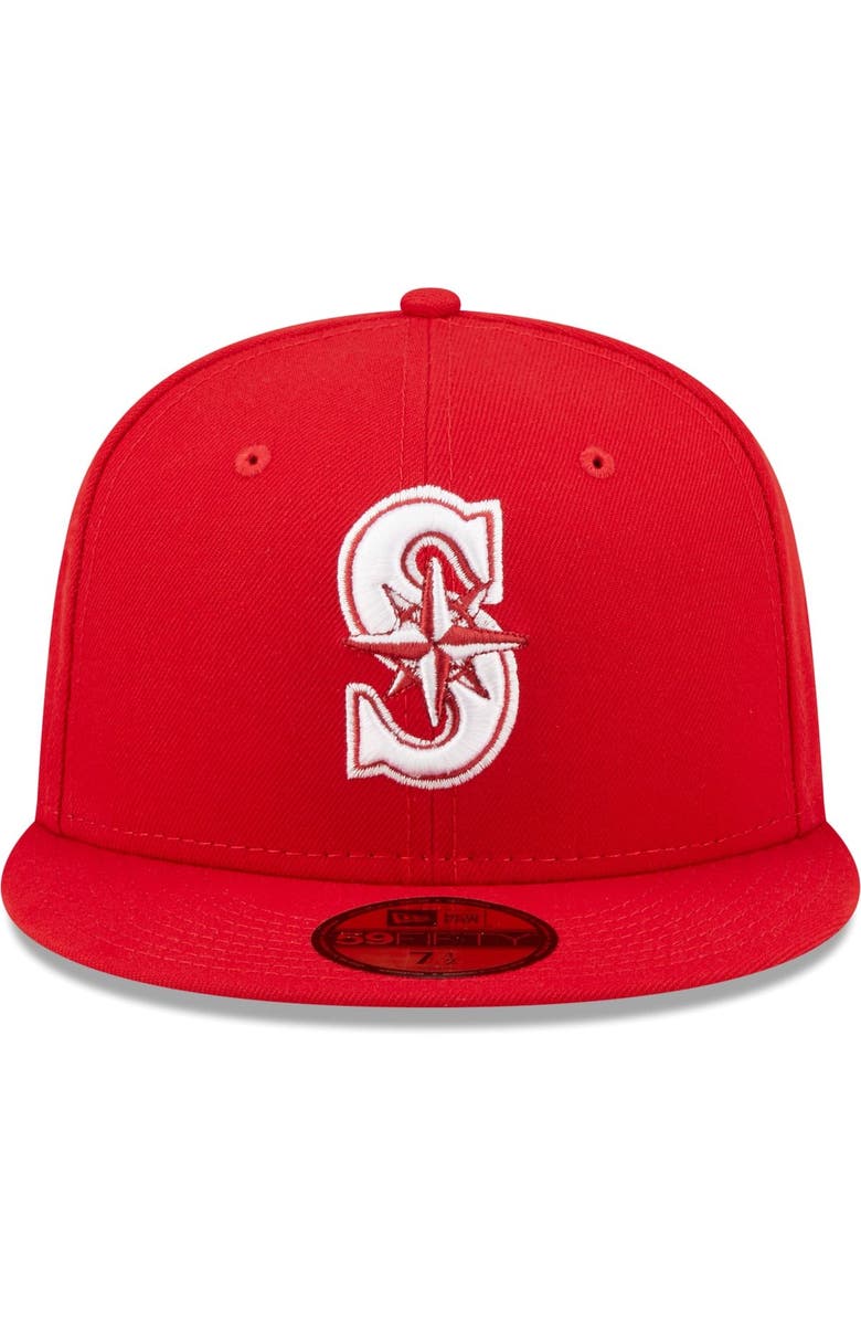 New Era Men's New Era Red Seattle Mariners White Logo 59FIFTY Fitted Hat, Alternate, color, 