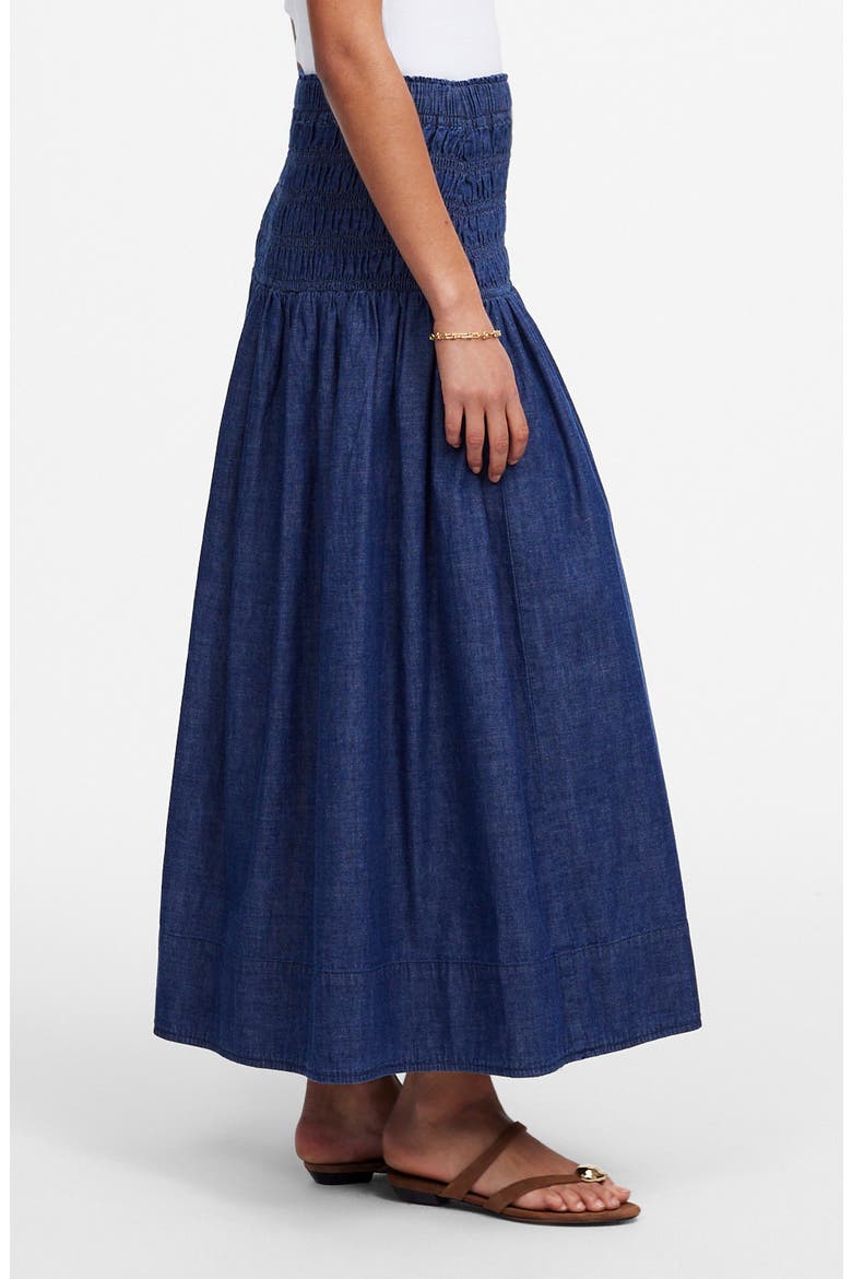 Smocked Denim Midi Skirt, Alternate, color, RINSE WASH