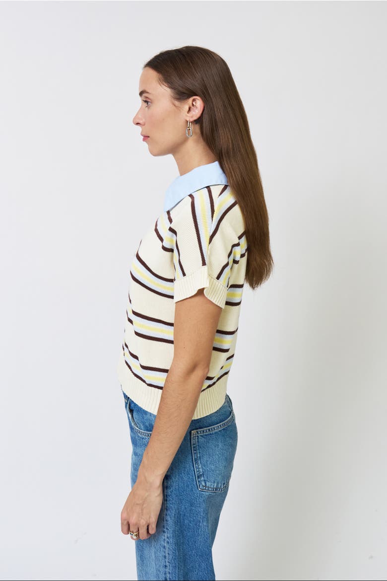 Chloe Stripe Oxford Collar Tee, Alternate, color, BLUE STRIPE