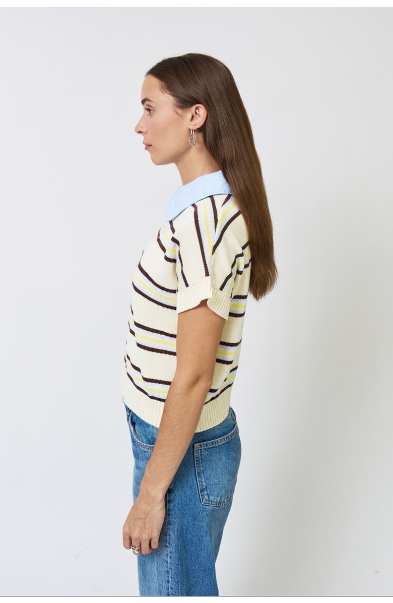Central Park West Chloe Stripe Oxford Collar Tee, Alternate, color, Blue Stripe