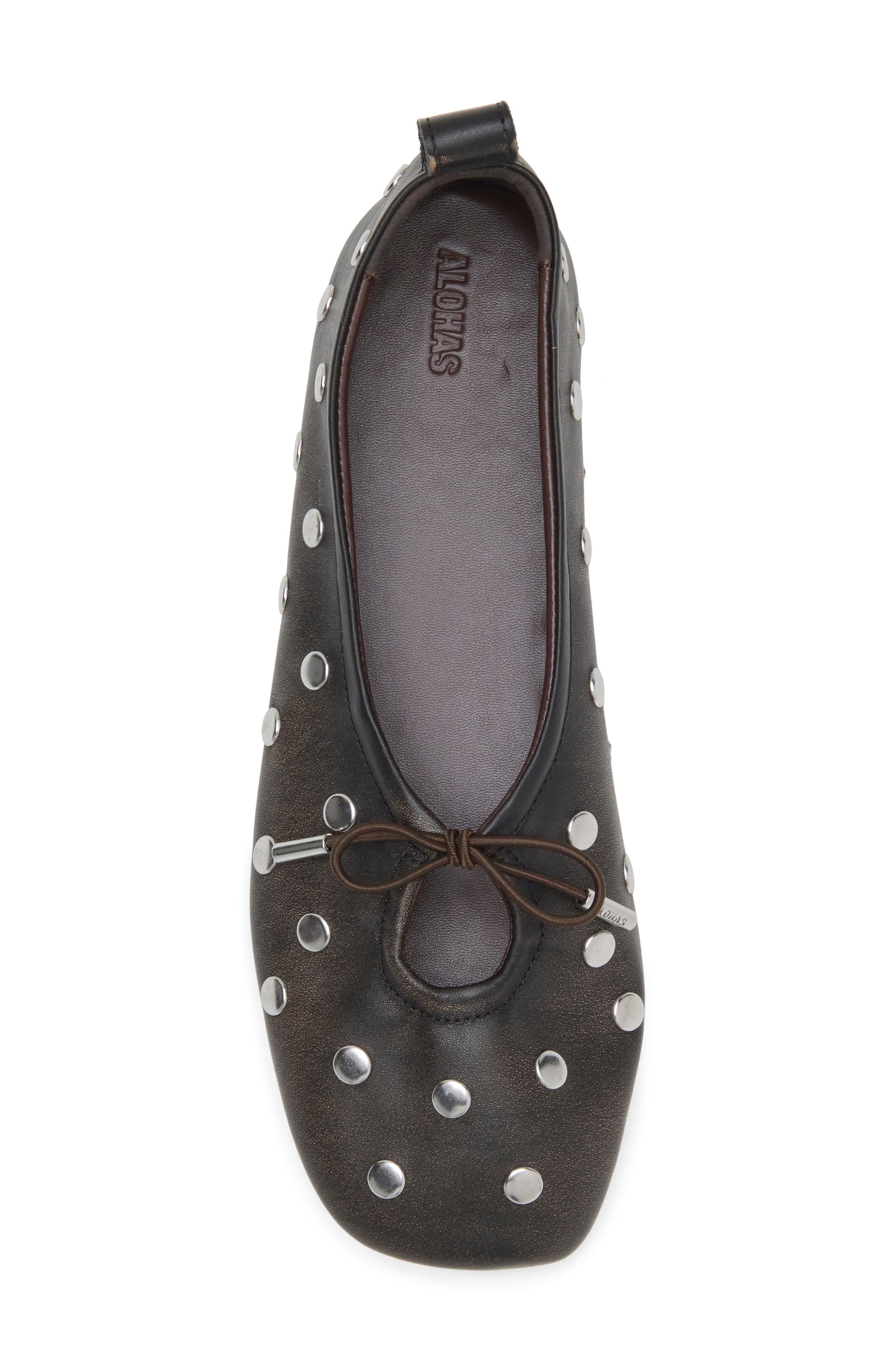 Rosalind Studded Leather Ballet Flat, Alternate, color, ALL STUDS VINTAGE EFFECT BROWN
